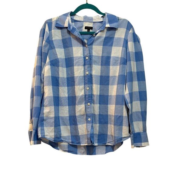 2/$30 Talbots Shirt Womens Medium Blue White Gingham Plaid Button Up Long Sleeve - Picture 1 of 6